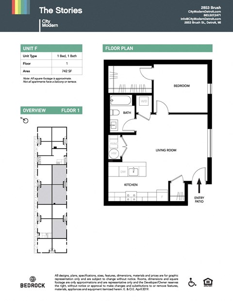 Floor plan for 1 bed, 1 bath, 738 sqft